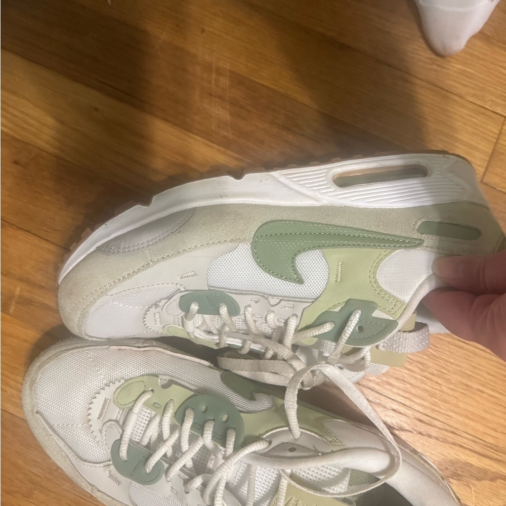 Nike White and Green Athletic Shoes